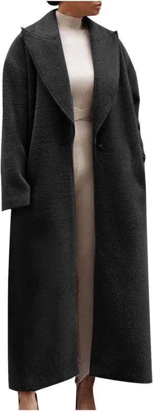 Plus Size Coats for Women Single Breasted Maxi Length Pea Coats Casual Open Front Trench Coats 2024 Winter Overcoat