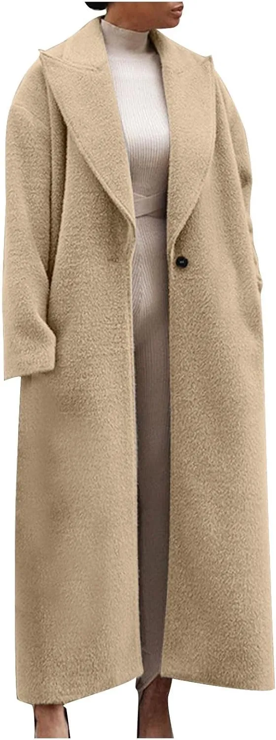 Plus Size Coats for Women Single Breasted Maxi Length Pea Coats Casual Open Front Trench Coats 2024 Winter Overcoat