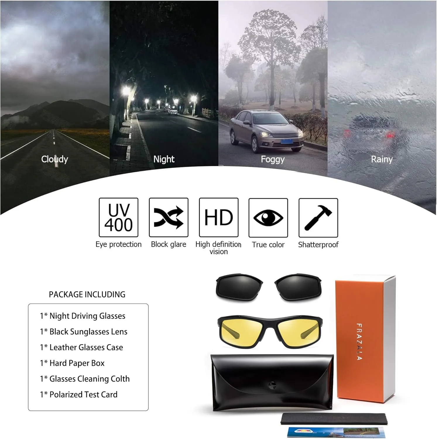 Polarized Night Driving Glasses Unisex NIght Cycling Glasses with Replacement Sunglasses Lens for Daytime