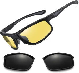 Polarized Night Driving Glasses Unisex NIght Cycling Glasses with Replacement Sunglasses Lens for Daytime