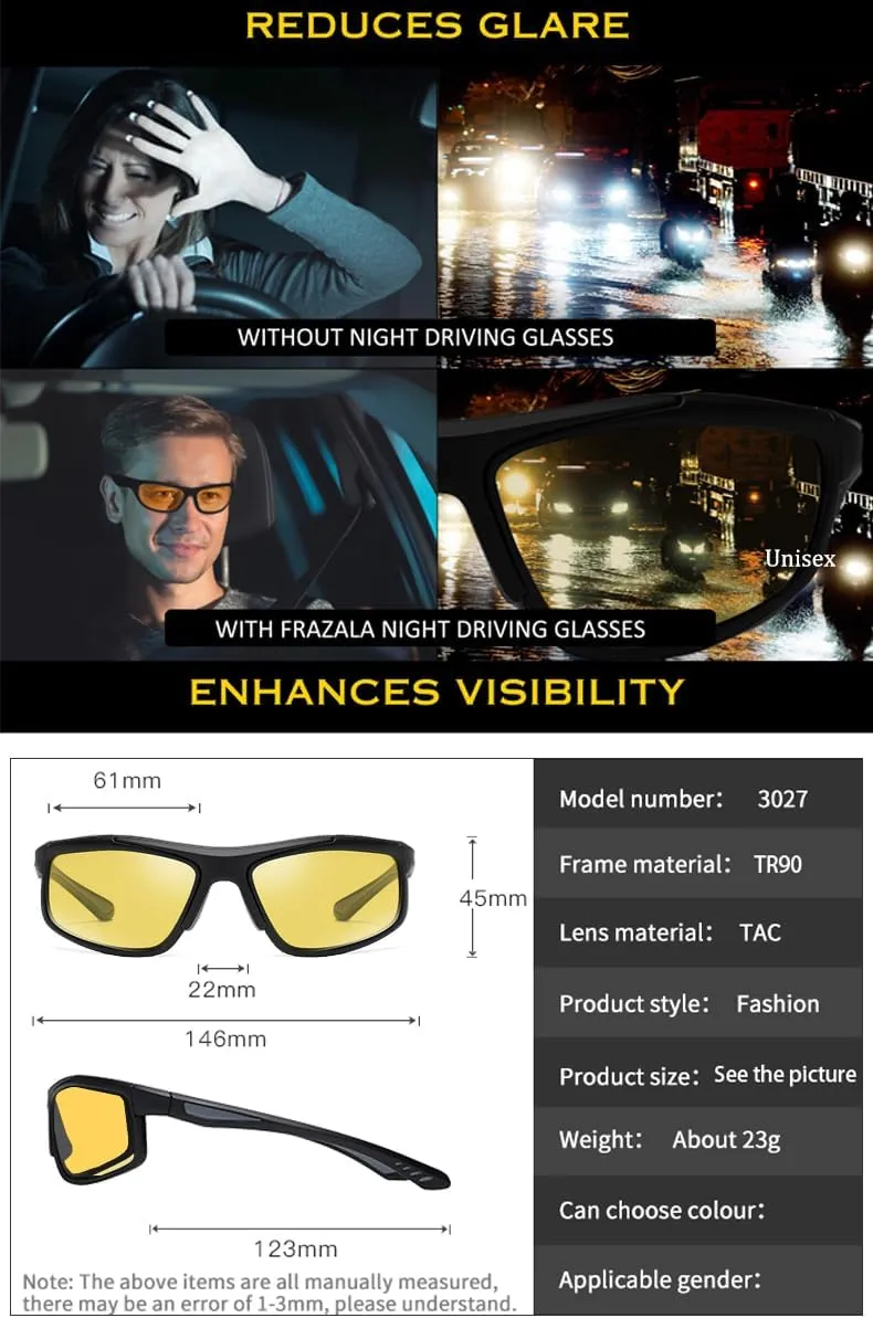 Polarized Night Driving Glasses Unisex NIght Cycling Glasses with Replacement Sunglasses Lens for Daytime