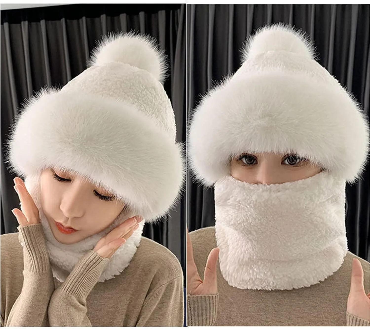 Pom Beanie Hat Women Men Winter Hat Pom Knit Hat Beanie with Pom Acrylic Winter Cap with Cuff and Pom