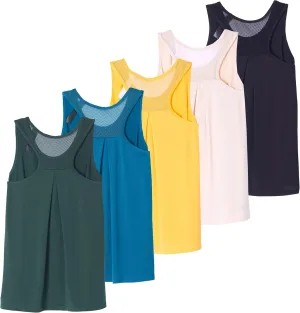 Real Essentials 5 Pack: Women's Racerback Workout Tank Top Mesh Back Dry-Fit Sleeveless Running Gym (Available in Plus Size)