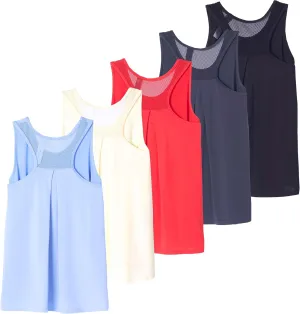 Real Essentials 5 Pack: Women's Racerback Workout Tank Top Mesh Back Dry-Fit Sleeveless Running Gym (Available in Plus Size)