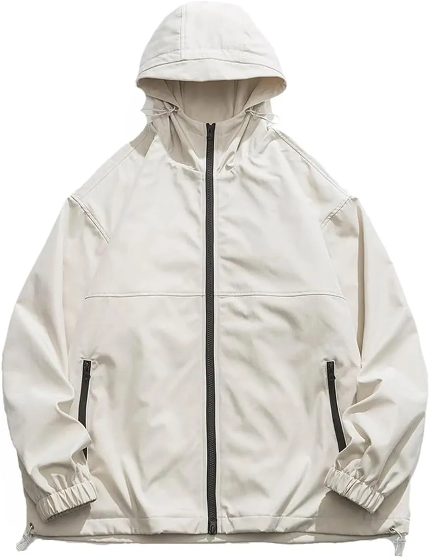 Rfmfkkg Men Solid Color Casual Hooded Jackets Zipper Pocket Windbreaker Streetwear Warm Outerwear