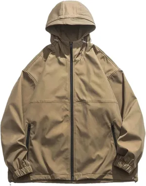 Rfmfkkg Men Solid Color Casual Hooded Jackets Zipper Pocket Windbreaker Streetwear Warm Outerwear