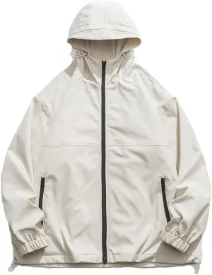 Rfmfkkg Men Solid Color Casual Hooded Jackets Zipper Pocket Windbreaker Streetwear Warm Outerwear