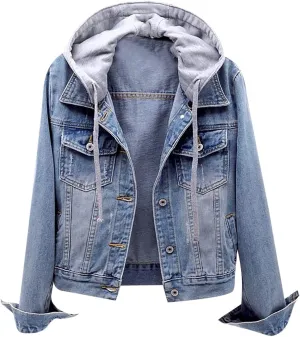 RKSTN Winter Coats Denim Jackets for Women Slim-Fit Hooded Jacket Velvet Jean Blouse Button Hoodies Trendy Hoodie Outerwear
