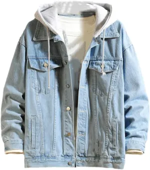 SaoBiiu Men Denim Jacket Hooded Retro Motorcyle Coat Mens Streetwear Hip Hop Bomber Jacket