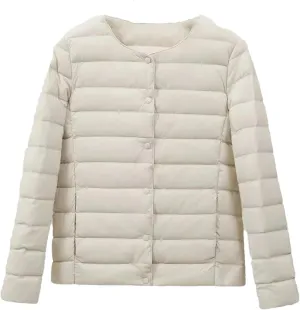 SaoBiiu Women Ultra Light Inter Puffer Jackets Collarless Portable Down Jackets