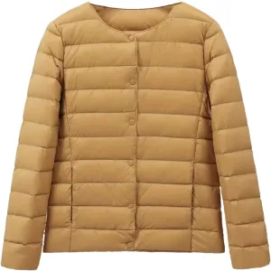 SaoBiiu Women Ultra Light Inter Puffer Jackets Collarless Portable Down Jackets
