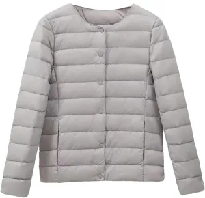 SaoBiiu Women Ultra Light Inter Puffer Jackets Collarless Portable Down Jackets