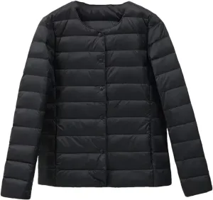 SaoBiiu Women Ultra Light Inter Puffer Jackets Collarless Portable Down Jackets