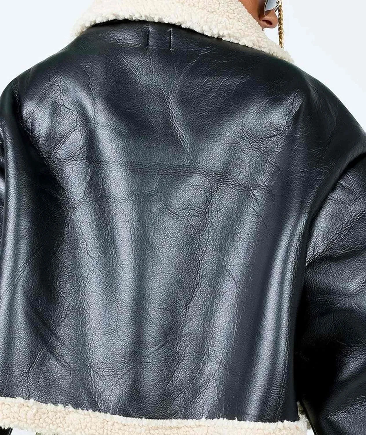 Sexyshine Women's Faux Shearing Moto Bomber Jacket Sherpa-Lined Coat Winter Aviator Leather Coat Outerwear