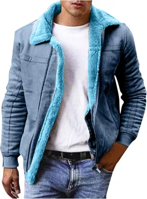 Sherpa Fleece Lined Trucker Jackets for Men Faux Suede Bomber Jackets with Fur Collar Big and Tall Flight Jackets
