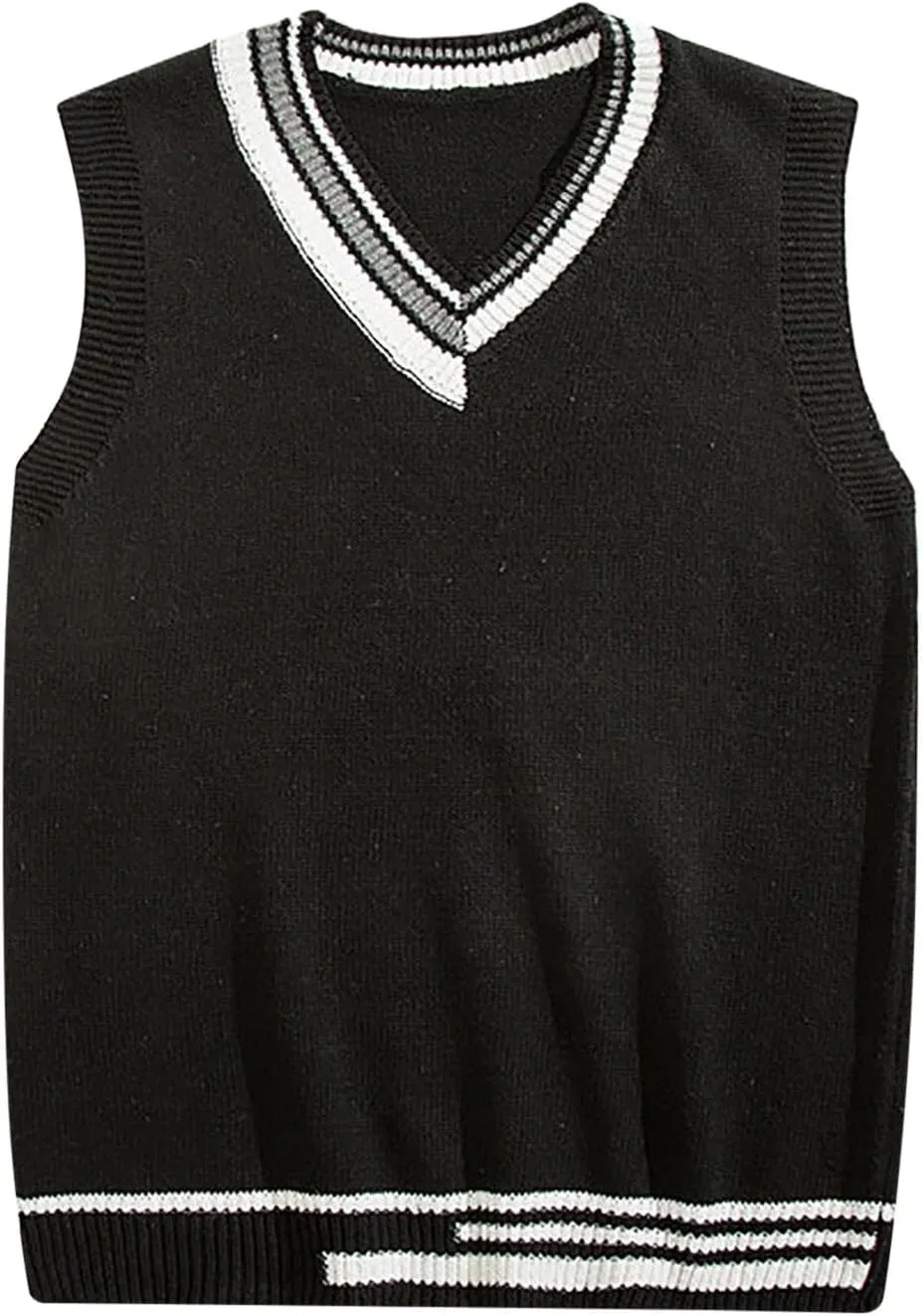 Sleeveless Sweater Vest for Men Color Block Knitted Trendy Pullover Sweater V Neck Comfort Soft Casual Jumper Tops