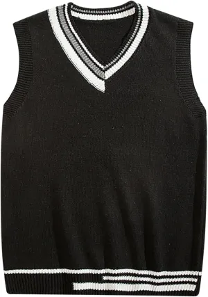 Sleeveless Sweater Vest for Men Color Block Knitted Trendy Pullover Sweater V Neck Comfort Soft Casual Jumper Tops