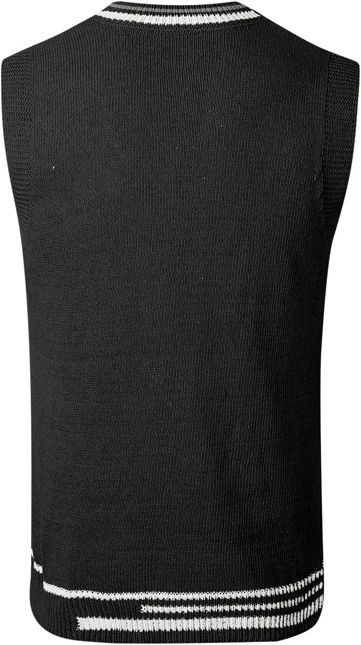 Sleeveless Sweater Vest for Men Color Block Knitted Trendy Pullover Sweater V Neck Comfort Soft Casual Jumper Tops