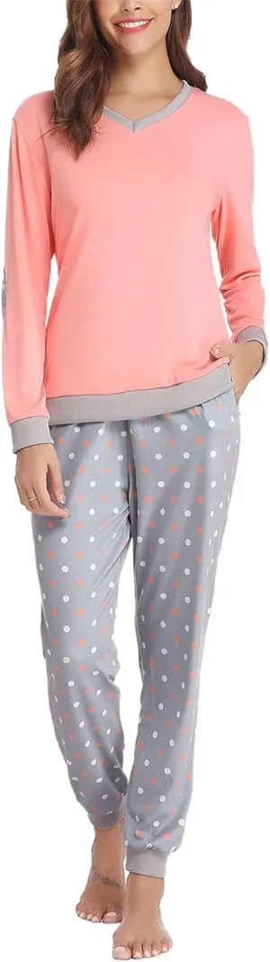 Soft Womens Pajama Sets Cotton Long Sleeve Pj Sets Comfy 2 Piece Sleepwear Cozy Loungewear Nightwear With Pockets