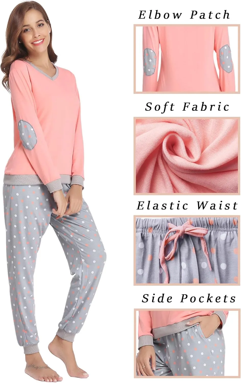 Soft Womens Pajama Sets Cotton Long Sleeve Pj Sets Comfy 2 Piece Sleepwear Cozy Loungewear Nightwear With Pockets