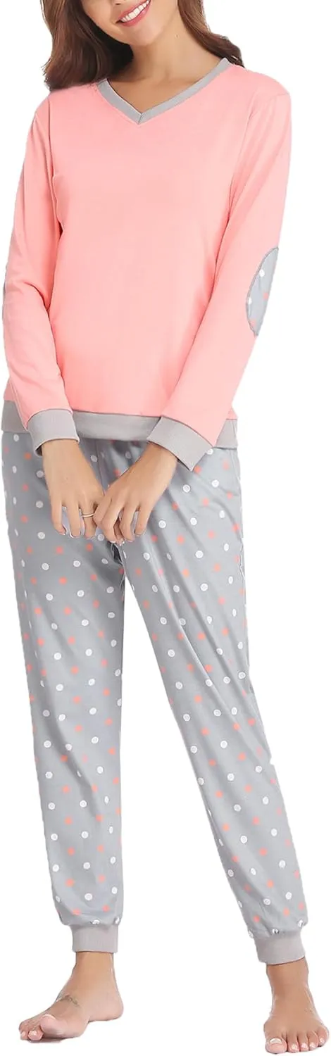 Soft Womens Pajama Sets Cotton Long Sleeve Pj Sets Comfy 2 Piece Sleepwear Cozy Loungewear Nightwear With Pockets