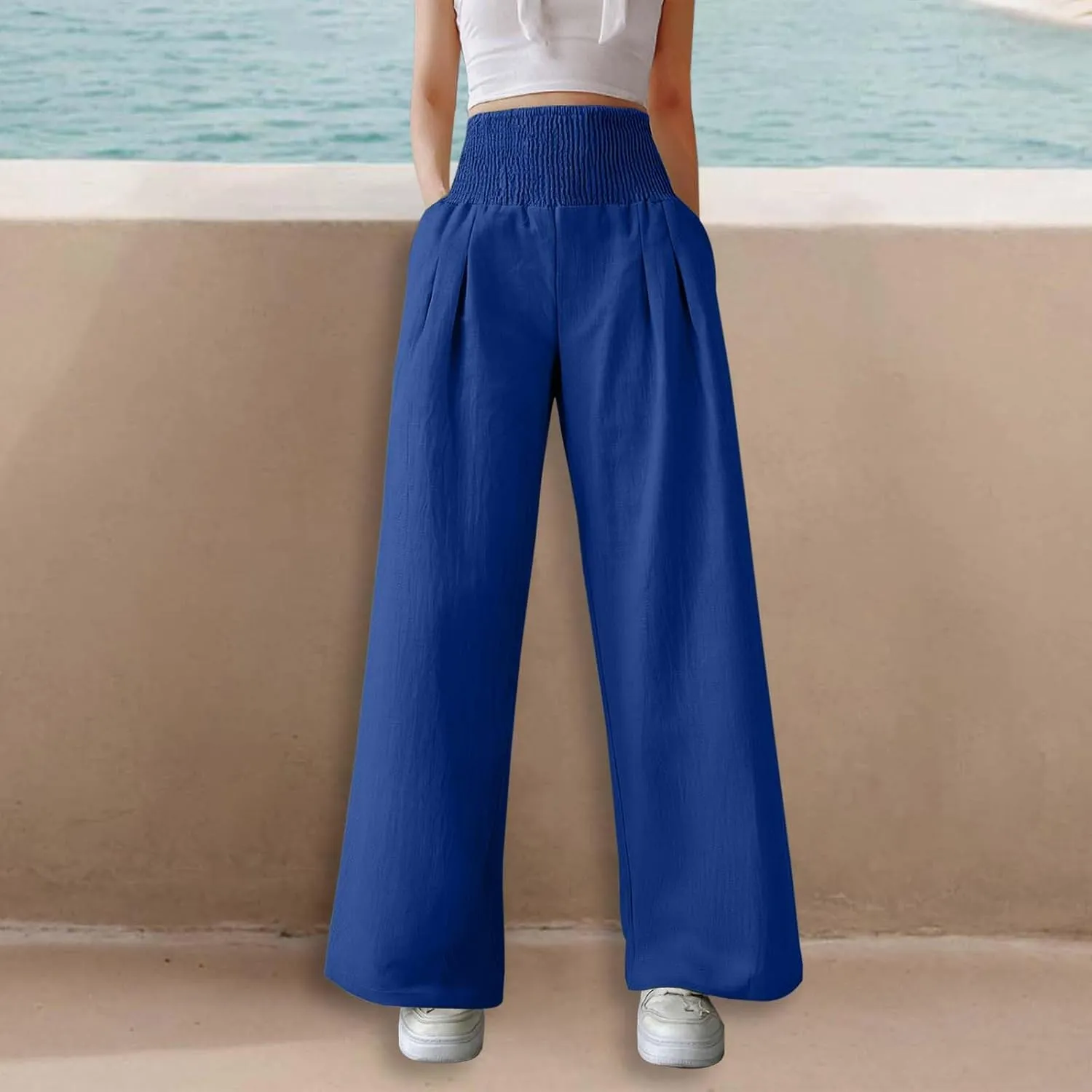 Straight Leg Pants for Women Wide Leg Casual Pants Loose Track Trousers with Pockets Lounge Workout Jogging Sweatpants