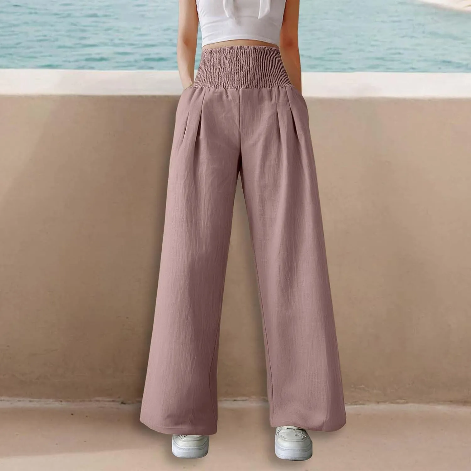 Straight Leg Pants for Women Wide Leg Casual Pants Loose Track Trousers with Pockets Lounge Workout Jogging Sweatpants