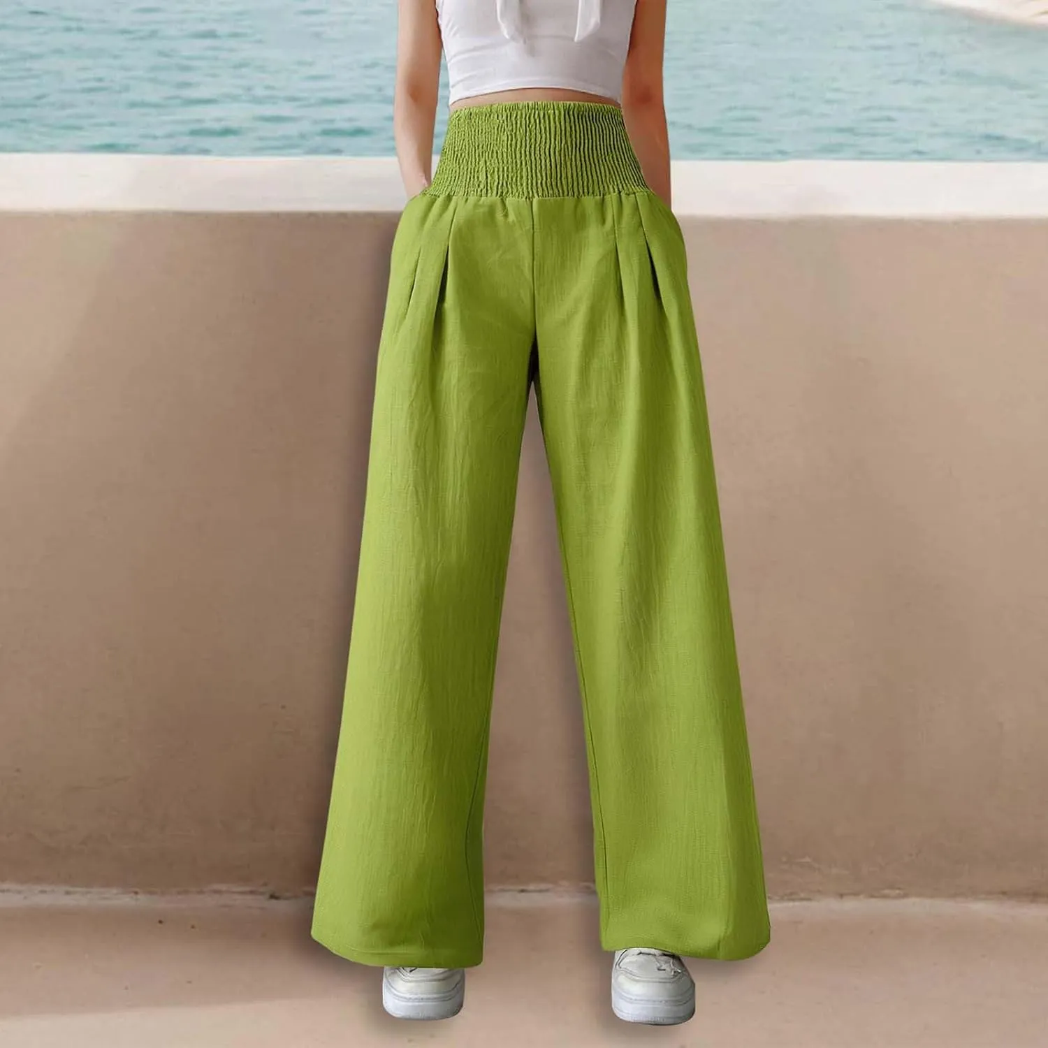 Straight Leg Pants for Women Wide Leg Casual Pants Loose Track Trousers with Pockets Lounge Workout Jogging Sweatpants