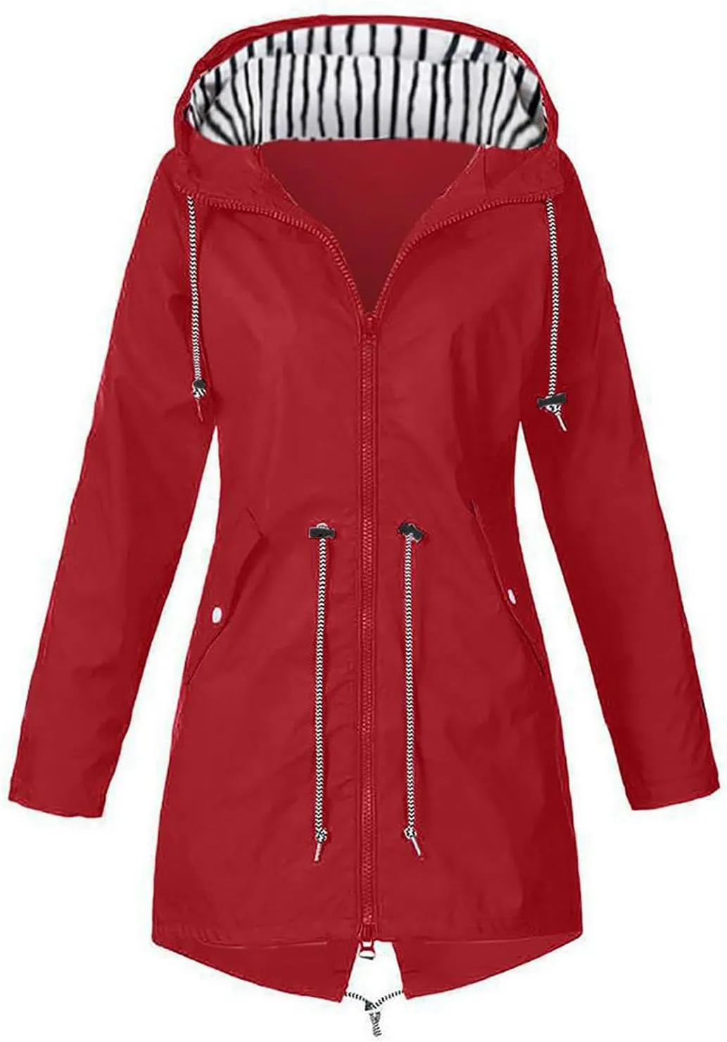 STYESH Raincoat Women Waterproof Long Hooded Trench Coats Striped Lined Windbreaker Travel Jacket Plus Size Raincoat Jackets