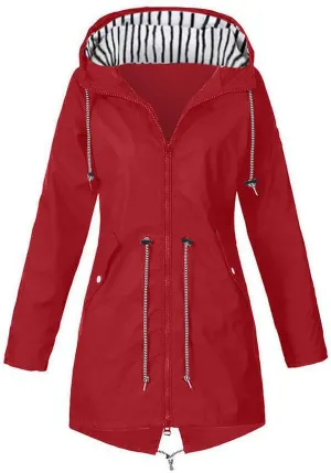 STYESH Raincoat Women Waterproof Long Hooded Trench Coats Striped Lined Windbreaker Travel Jacket Plus Size Raincoat Jackets