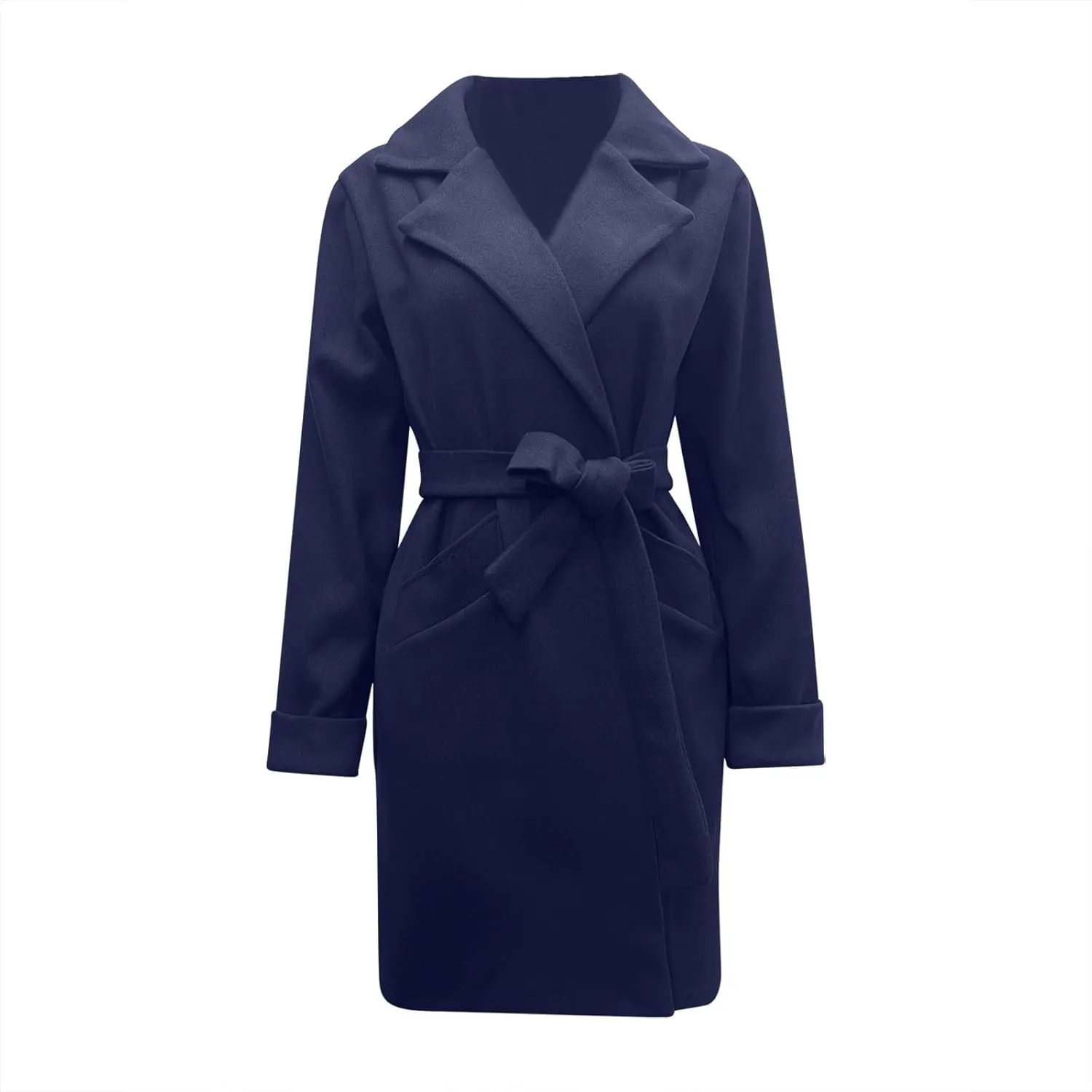 STYESH Womens Wrap Coats with Belt 2023 Fashion Overcoats Notched Lapel Trench Coats Winter Pea Coats Outerwear with Pockets