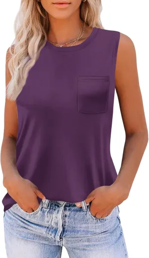 Summer Tank Tops for Women Sleeveless Loose Fit Scoop Neck Tops Comfy Basic Casual Tee Tanks