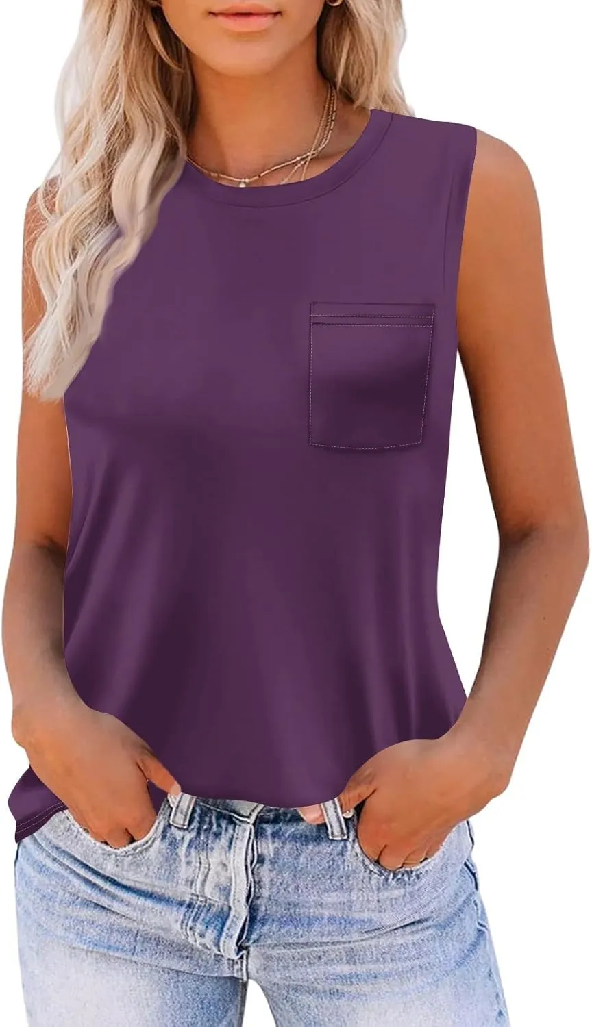 Summer Tank Tops for Women Sleeveless Loose Fit Scoop Neck Tops Comfy Basic Casual Tee Tanks