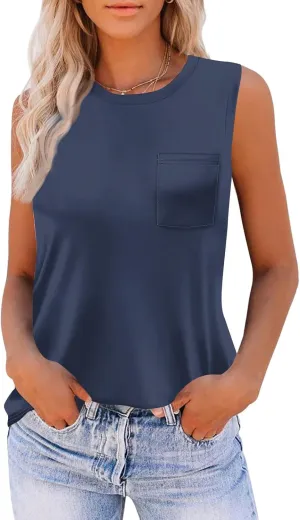 Summer Tank Tops for Women Sleeveless Loose Fit Scoop Neck Tops Comfy Basic Casual Tee Tanks