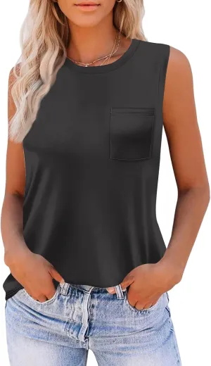 Summer Tank Tops for Women Sleeveless Loose Fit Scoop Neck Tops Comfy Basic Casual Tee Tanks