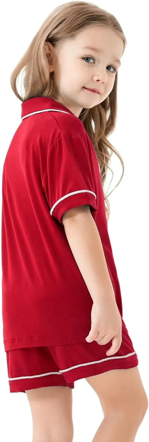 SWOMOG Unisex Girls Boys Modal Pajamas Set Button-Down PJs Short Sleeve Sleepwear Two-Piece Lounge Sets