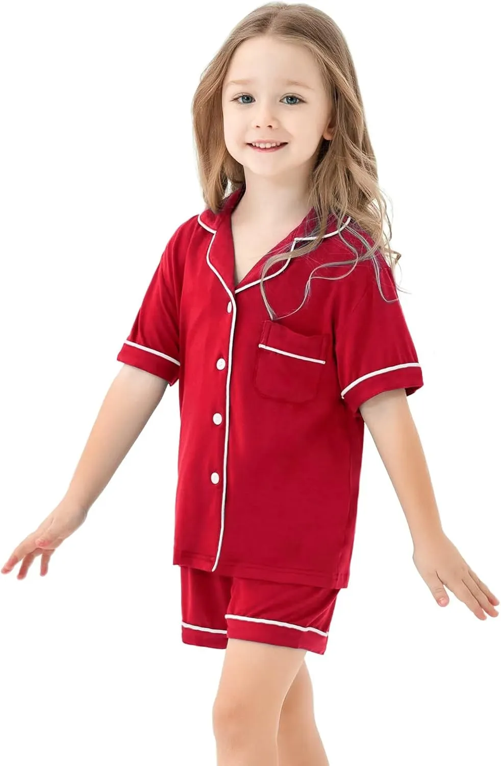 SWOMOG Unisex Girls Boys Modal Pajamas Set Button-Down PJs Short Sleeve Sleepwear Two-Piece Lounge Sets