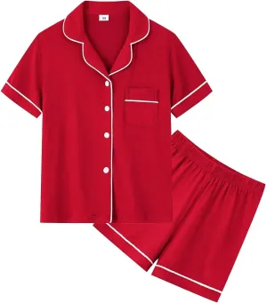 SWOMOG Unisex Girls Boys Modal Pajamas Set Button-Down PJs Short Sleeve Sleepwear Two-Piece Lounge Sets