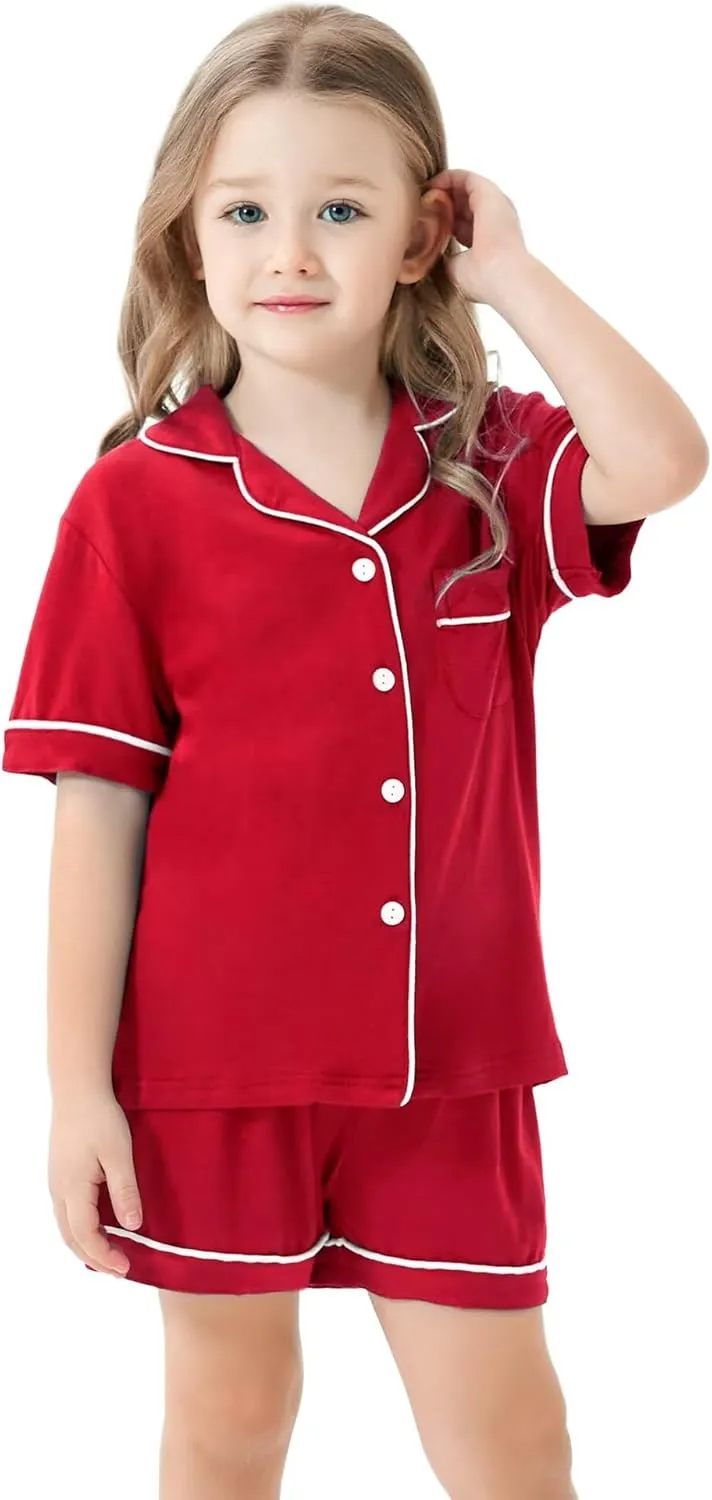SWOMOG Unisex Girls Boys Modal Pajamas Set Button-Down PJs Short Sleeve Sleepwear Two-Piece Lounge Sets