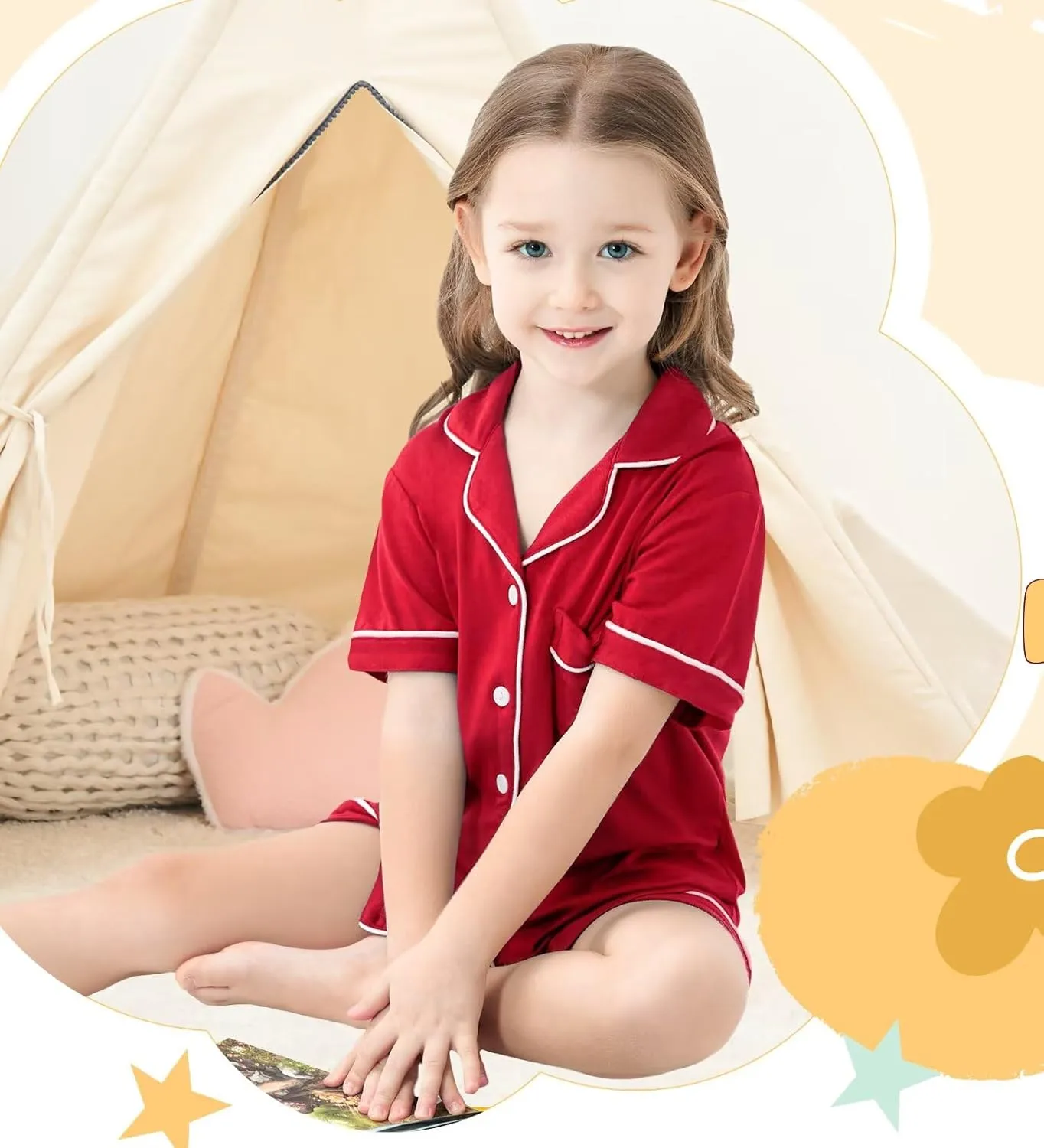 SWOMOG Unisex Girls Boys Modal Pajamas Set Button-Down PJs Short Sleeve Sleepwear Two-Piece Lounge Sets