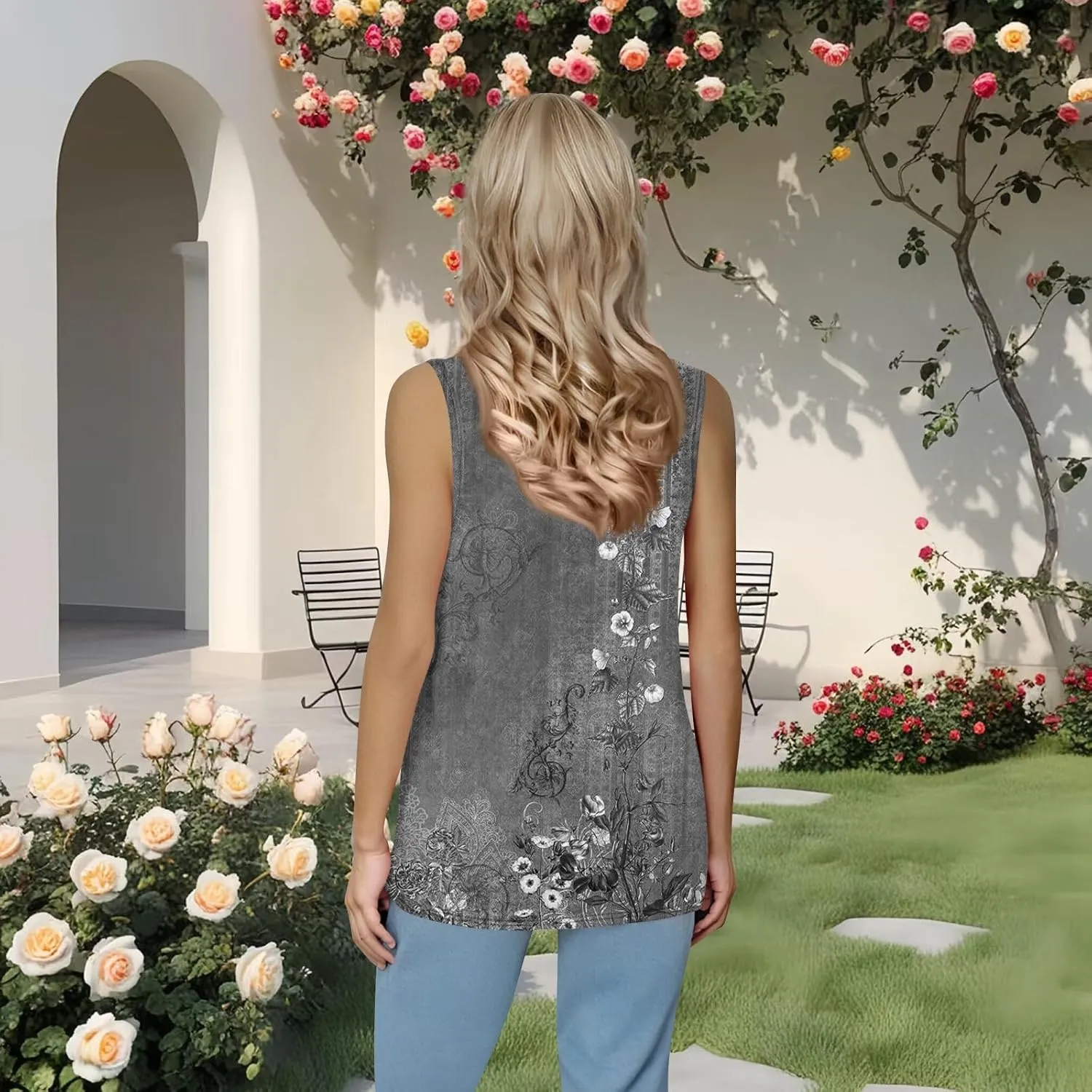 Tank Top for Women Summer 2025 Sleeveless Blouses Pleated Square Neck Casual Loose Fit Flowy Shirts Tunics