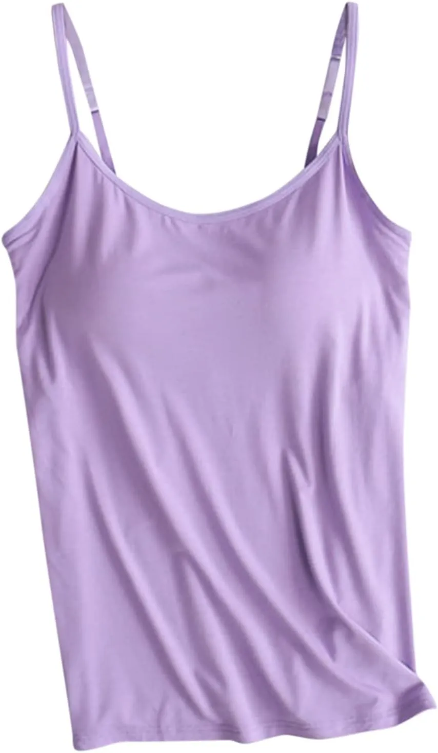 Tank Top for Women with Built-in Padded Bra Adjustable Wide Strap Camisole Cotton Undershirts Yoga Cami Shirts