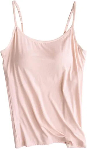 Tank Top for Women with Built-in Padded Bra Adjustable Wide Strap Camisole Cotton Undershirts Yoga Cami Shirts