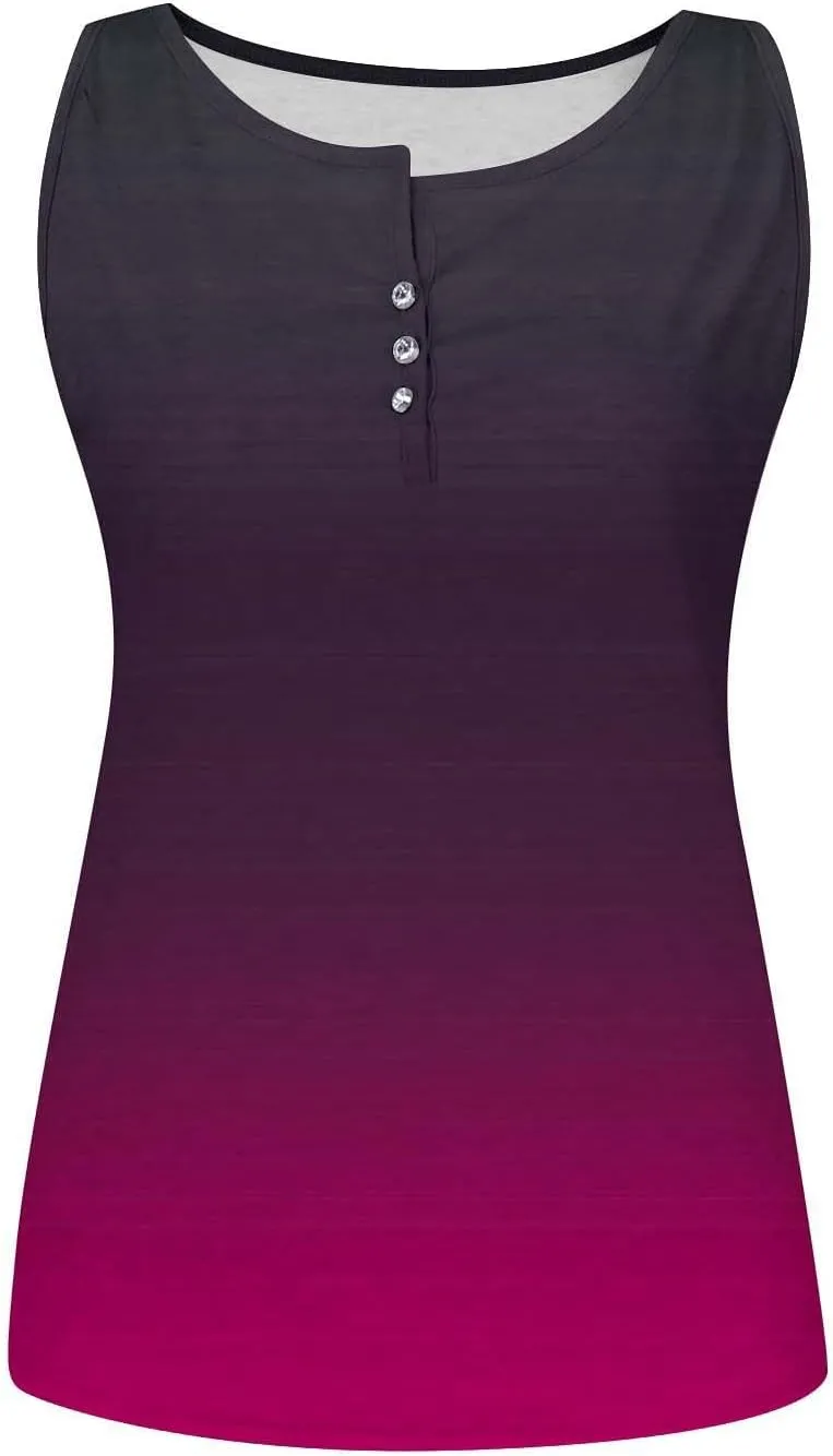 Tank Tops for Women Henley V Neck Printed Shirts 2025 Summer Casual Loose Fit Sleeveless Cute Basic Tanks Tee