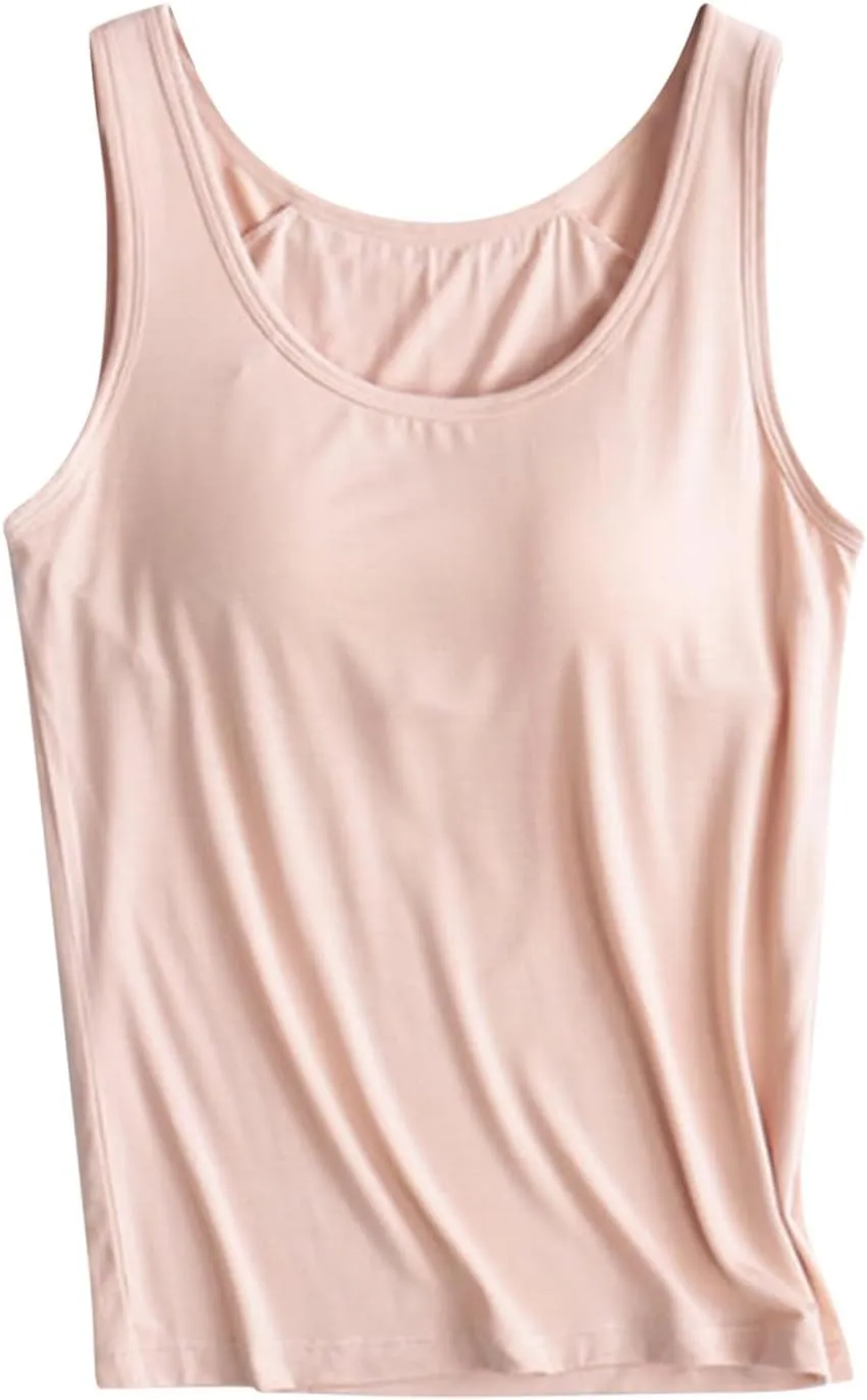 Tank Tops with Built in Shelf Bras for Women Adjustable Spaghetti Strap Camisole Top Workout Beach Basic Undershirts