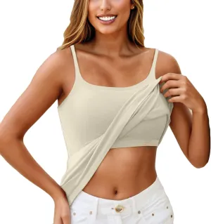 Tank Tops with Built in Shelf Bras for Women Adjustable Spaghetti Strap Camisole Top Workout Beach Basic Undershirts