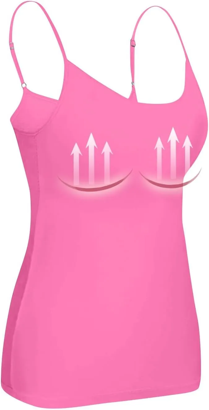 Tank Tops with Built in Shelf Bras for Women Adjustable Spaghetti Strap Camisole Top Workout Beach Basic Undershirts