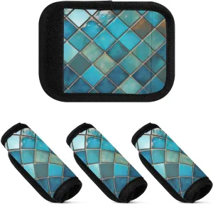 Teal Checked Luggage Handle Wrap for Suitcase Luggage Identifiers Soft Luggage Handle Cover for Travel Bag Suitcase Luggage Makers Covers Wraps, 4Pack