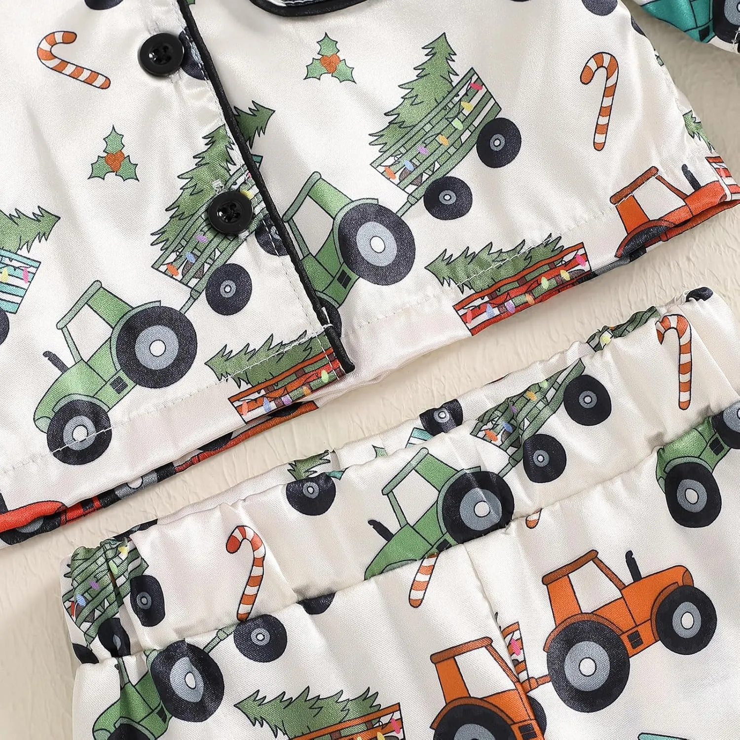 Toddler Baby Girl Boy Christmas Silk Satin Pajamas Santa Button Pjs Kids Long Sleeve Shirt Pants Xmas Pjs Sleepwear