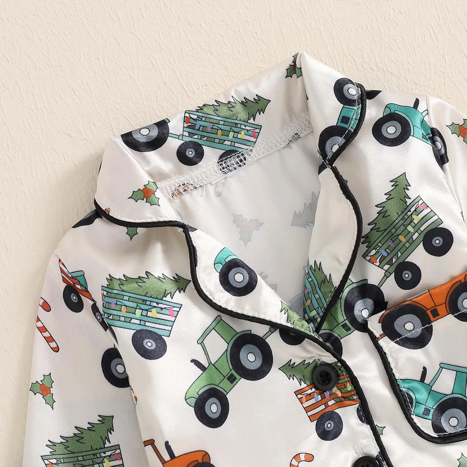 Toddler Baby Girl Boy Christmas Silk Satin Pajamas Santa Button Pjs Kids Long Sleeve Shirt Pants Xmas Pjs Sleepwear